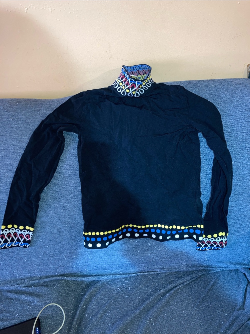 Peter Pilotto Black Turtleneck Sweater with Multicolor Trim